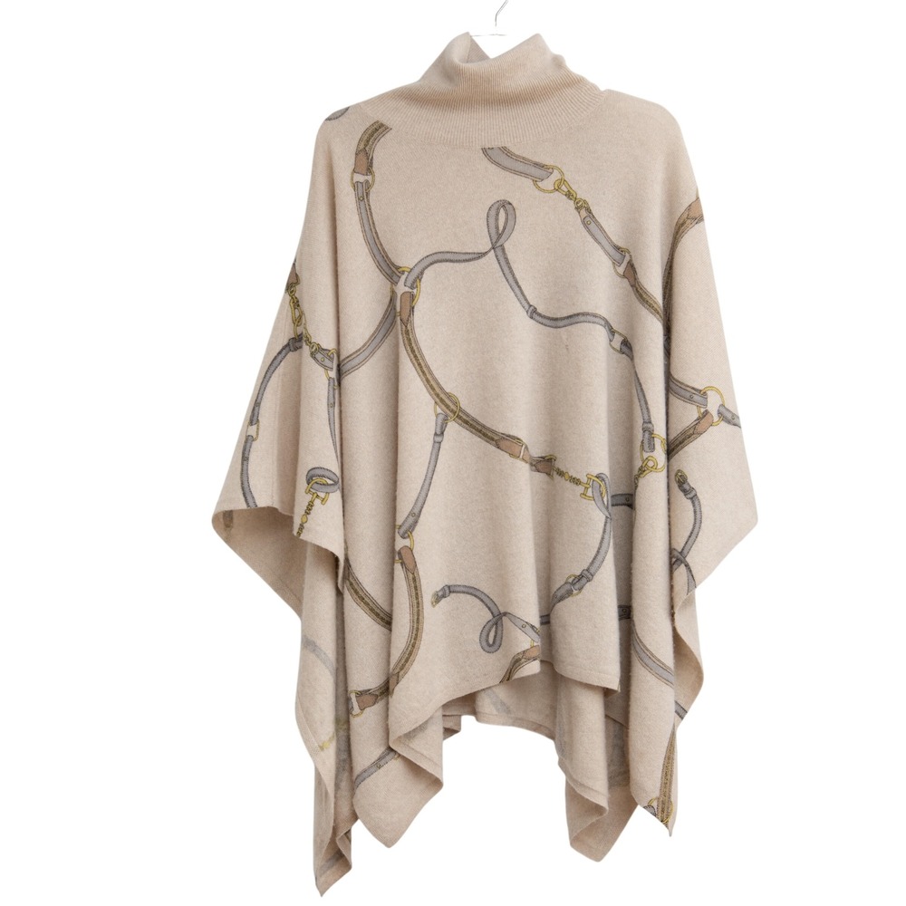 J. McLaughlin Cashmere Poncho Sweater Western Equestrian Print Old Money Luxury